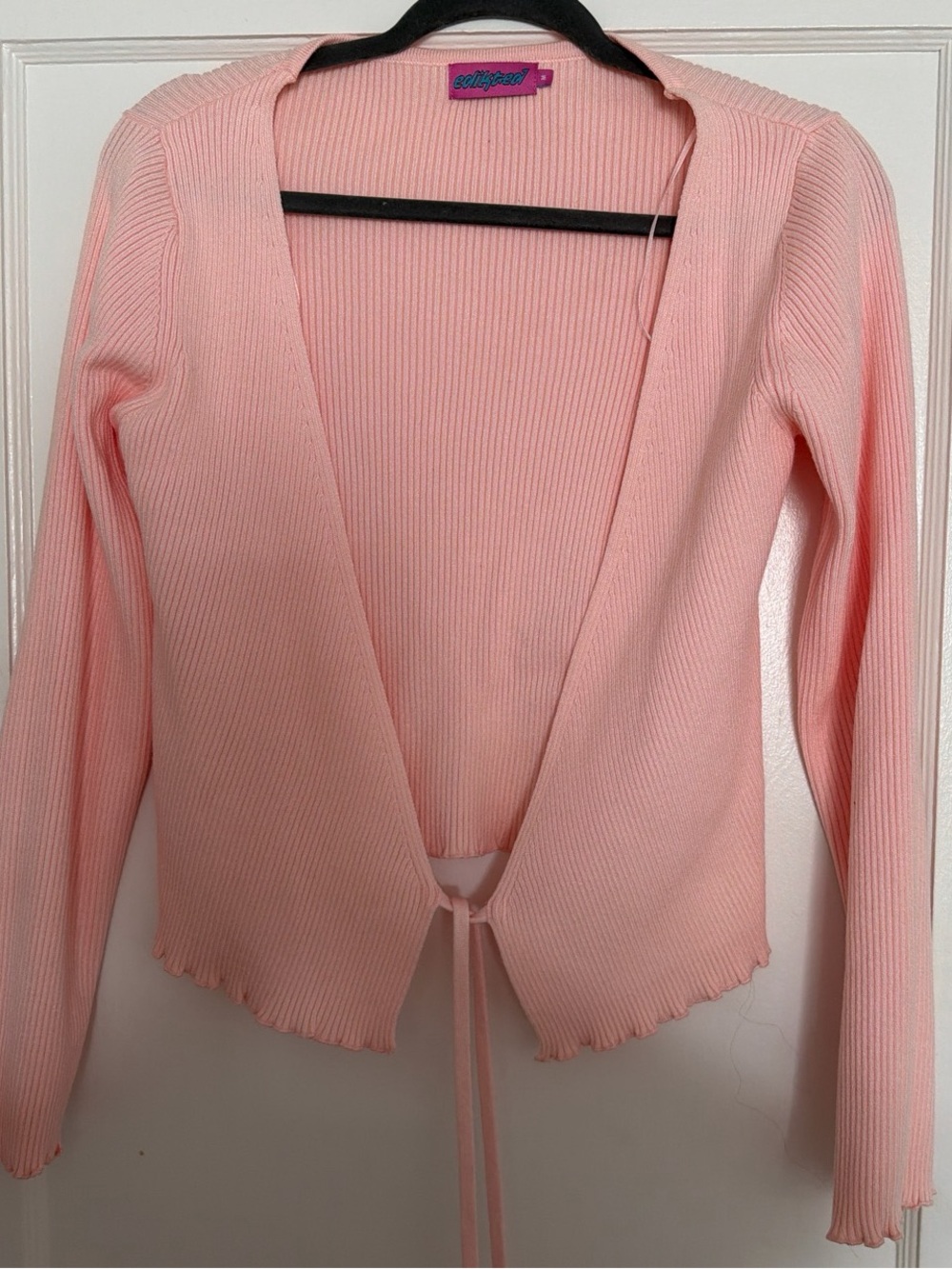 Edikted Blush Tie-Front Ribbed Cardigan